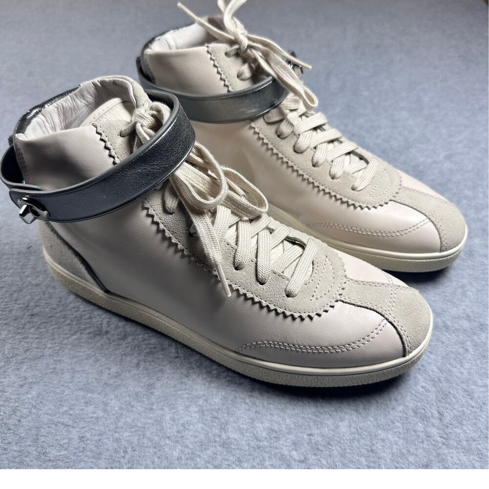 Coach C213 High Top Sneakers White Silver Leather Suede 9.5 - Picture 5 of 14